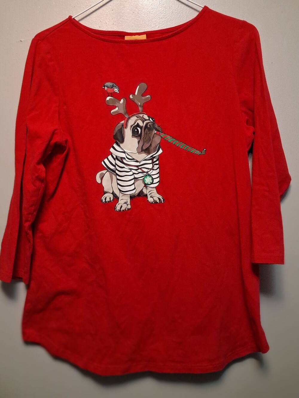 Red Girls' Long Sleeve Pug Graphic Top